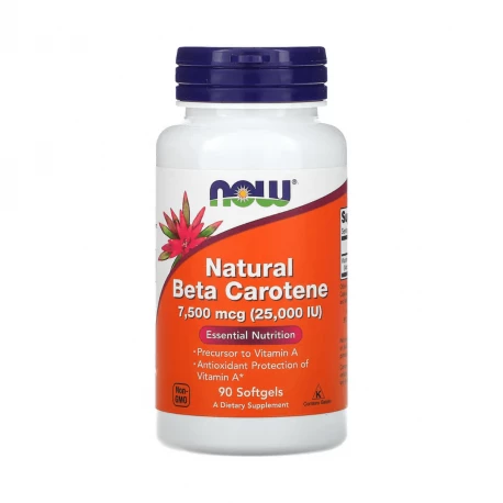 Beta Karoten Naturalny 25 000 IU (90 sgels) Witamina A Now Foods