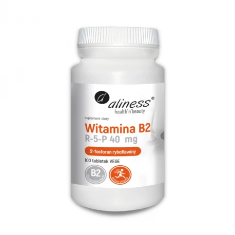 Witamina B2 R-5-P w Aktywnej Postaci 5’fosforanu Ryboflawiny 40 mg (100 tab) VEGE Aliness