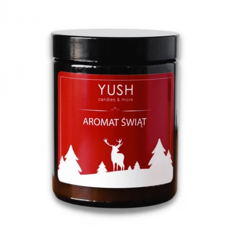 AROMAT ŚWIĄT Świąteczna Świeca Sojowa Duża Ręcznie Robiona Wegańska 180 ml YUSH