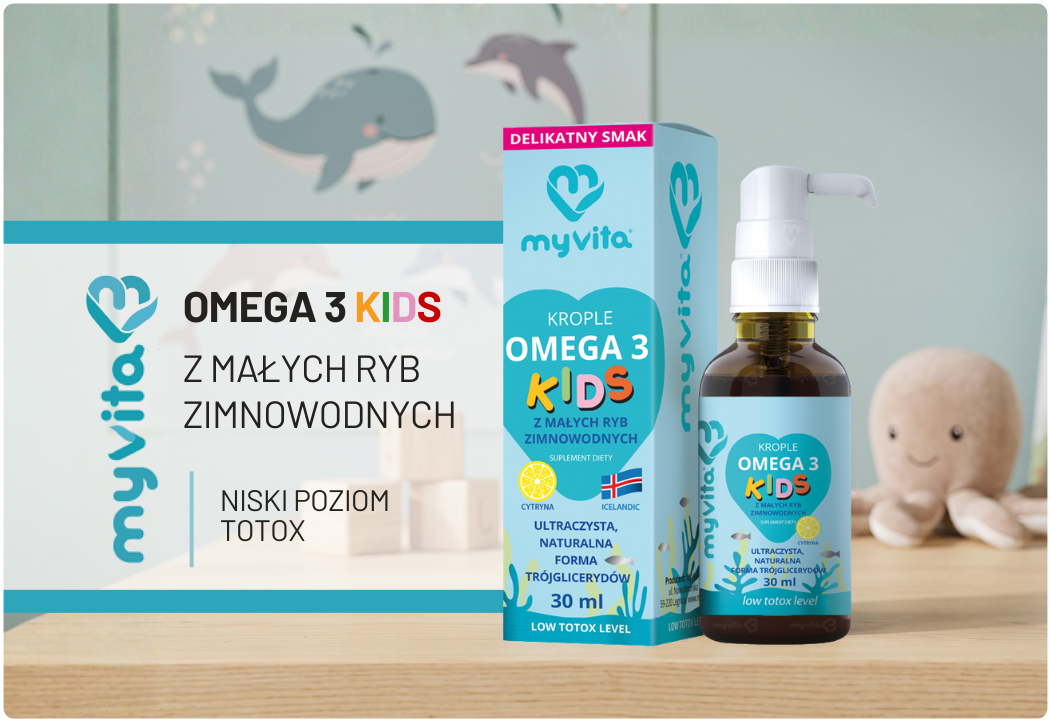 Omega 3 KIDS 336 mg Omega 3, EPA 157,5 mg i DHA 105 mg, Smak Cytrynowy 30 ml MyVita