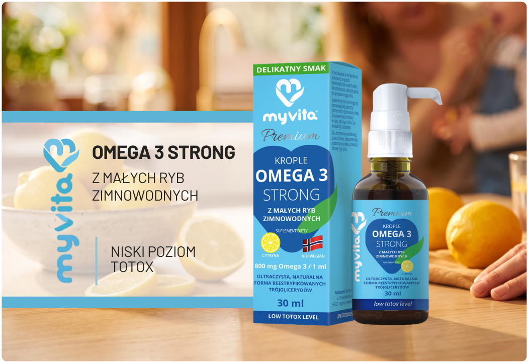 Omega 3 STRONG Trójglicerydy EPA DHA (Niski Totox) Smak Cytrynowy 30 ml MyVita