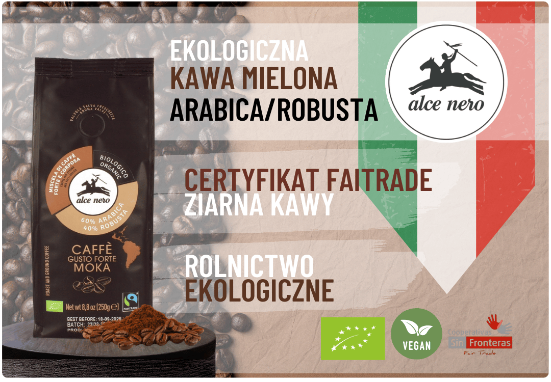 Kawa Mielona Arabica Robusta Caffe Gusto Forte Moka BIO 250 g Alce Nero