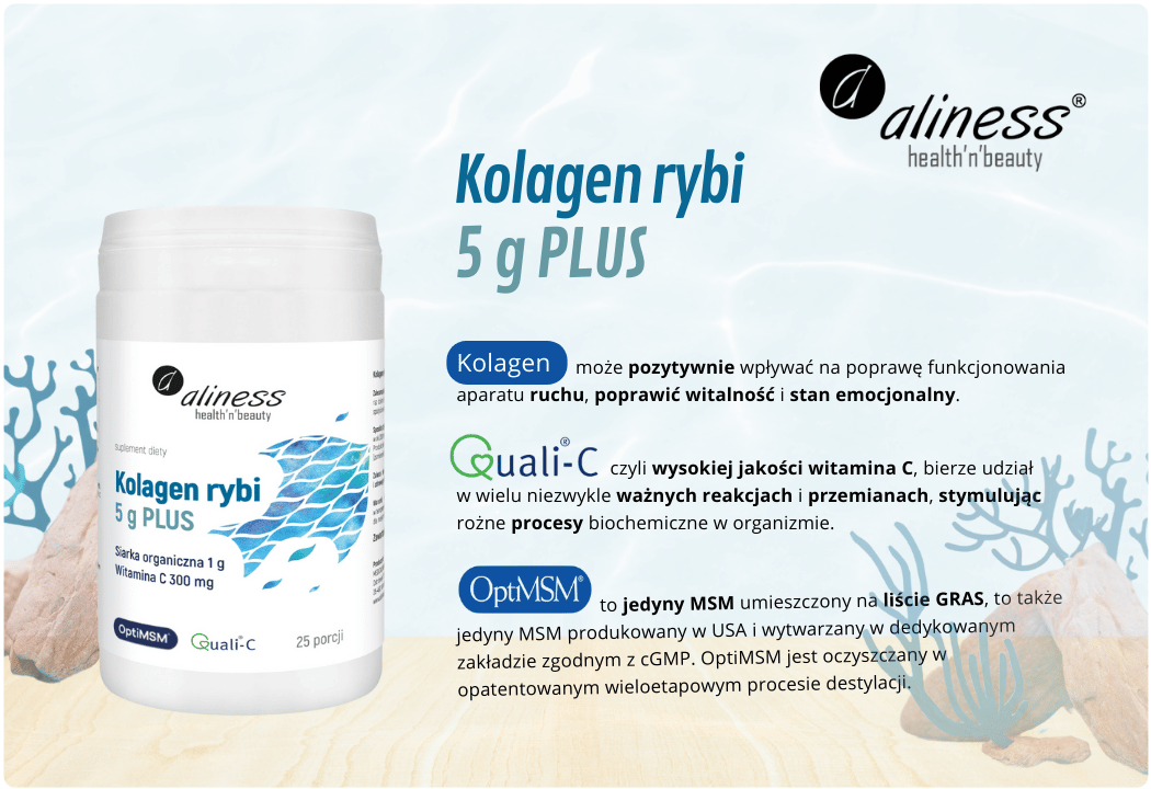 Kolagen Rybi PLUS 5000 mg OptiMSM Witamina C Proszek 157,5 g Aliness