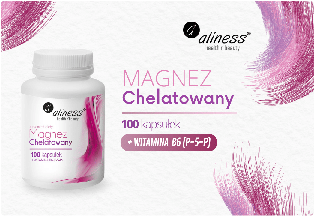 Magnez Chelatowany 720 mg + Witamina B6 (P-5-P) (100 kaps) Aliness