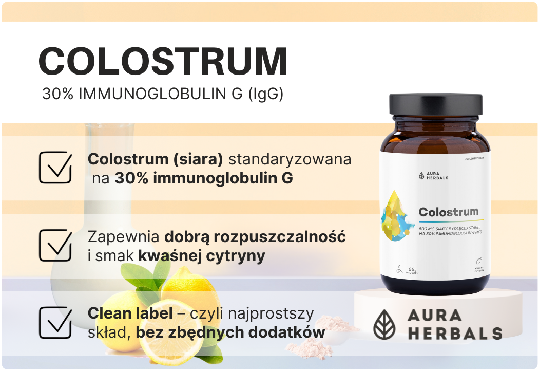 Colostrum 500 mg Siary Bydlęcej Proszek 66 g Aura Herbals