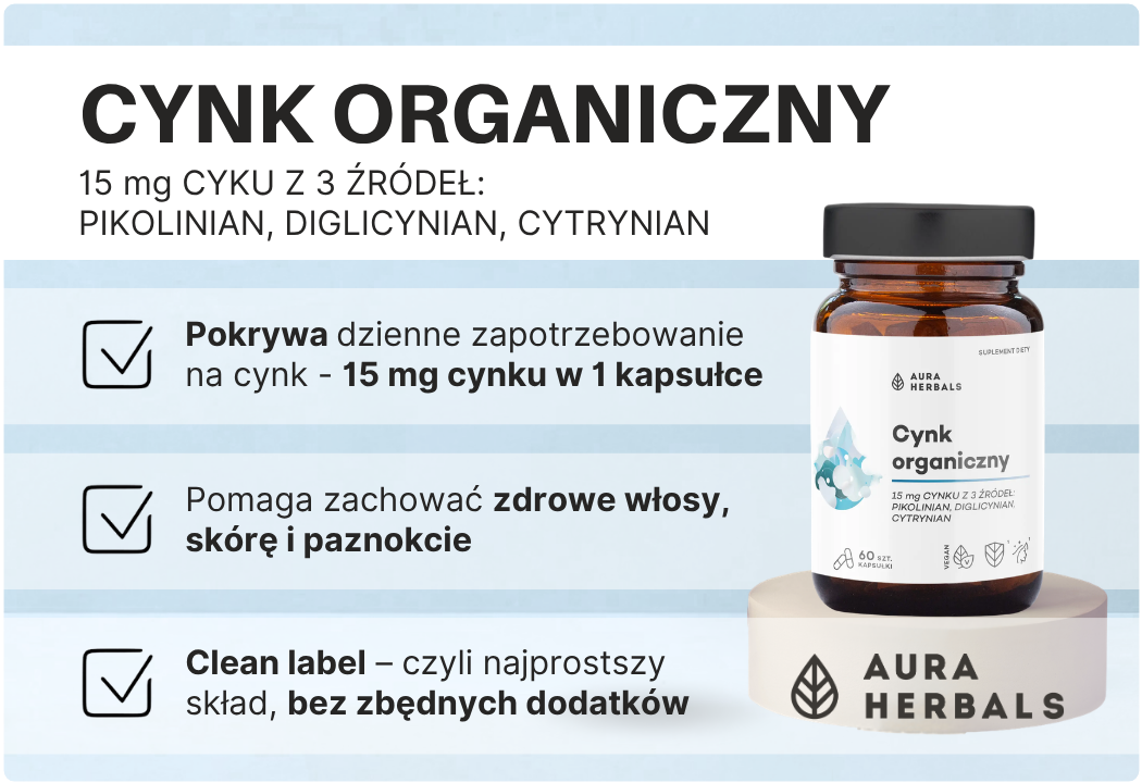 Cynk Organiczny 3 Formy Pikolinian Diglicynian Cytrynian (60 kaps) Aura Herbals