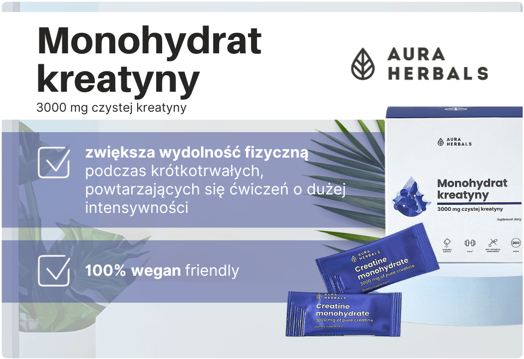 Monohydrat Kreatyny 100% Kreatyna w Proszku 3000 mg (30 sasz) Bezsmakowy Aura Herbals