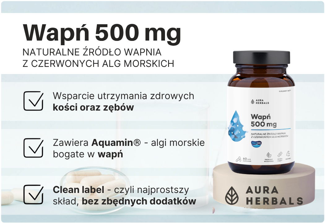 Wapń 500 mg - Aquamin Kompleks Mineralny z Czerwonych Alg Morskich (60 kaps) Aura Herbals