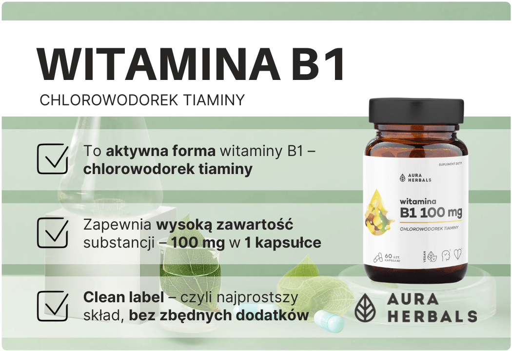 Witamina B1 Chlorowodorek Tiaminy (60 kapsułek) Aura Herbals