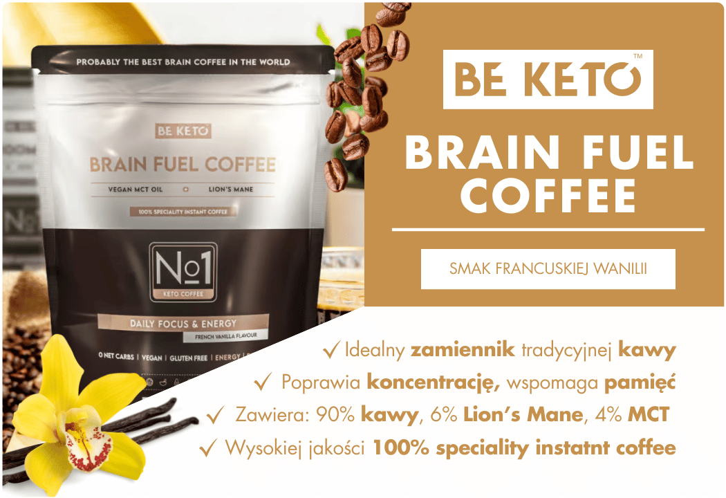 Keto Brain Fuel Coffee Kawa Lion's Mane z Olejem MCT Francuska Wanilia 250 g BeKeto