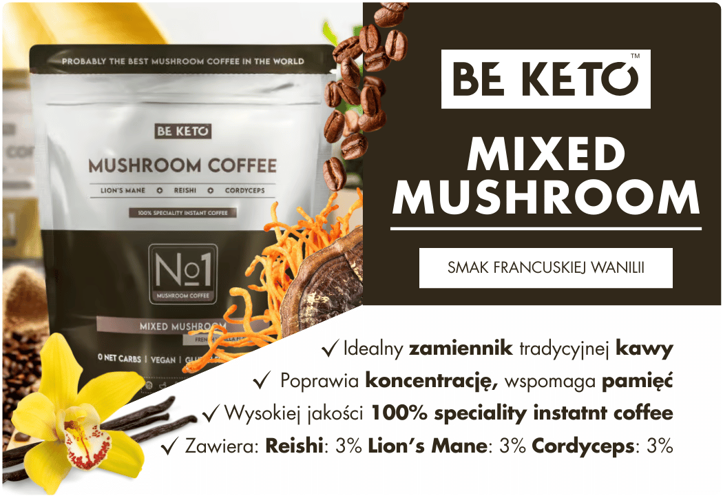 Mushroom Coffee Kawa Lion's Mane Reishi Cordyceps Francuska Wanilia 250 g BeKeto
