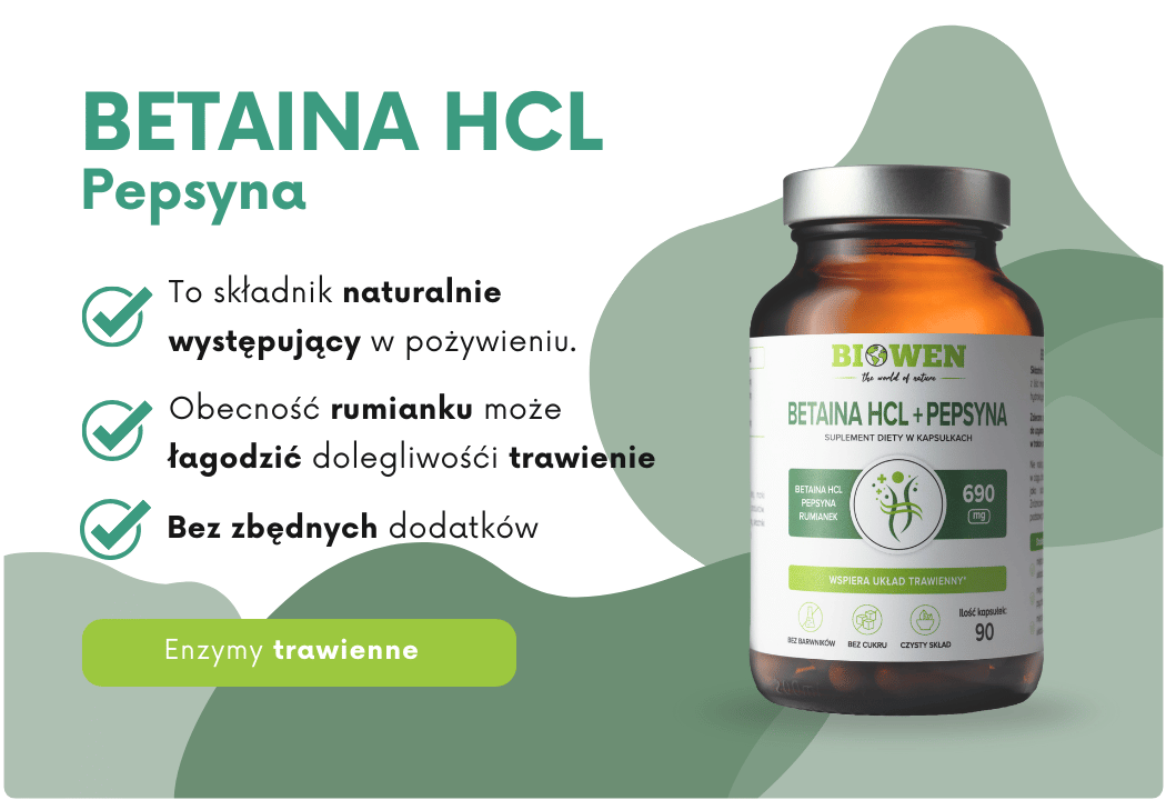 Betaina HCL + Pepsyna Rumianek Pospolity 690 mg (90 kaps) Biowen