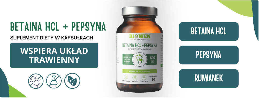 Betaina HCL + Pepsyna Rumianek Pospolity 690 mg (90 kaps) Biowen