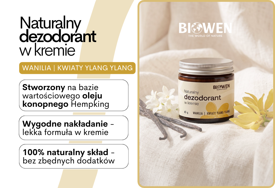 Dezodorant w Kremie Wanilia + Kwiaty Ylang Ylang Naturalny 65 g Biowen