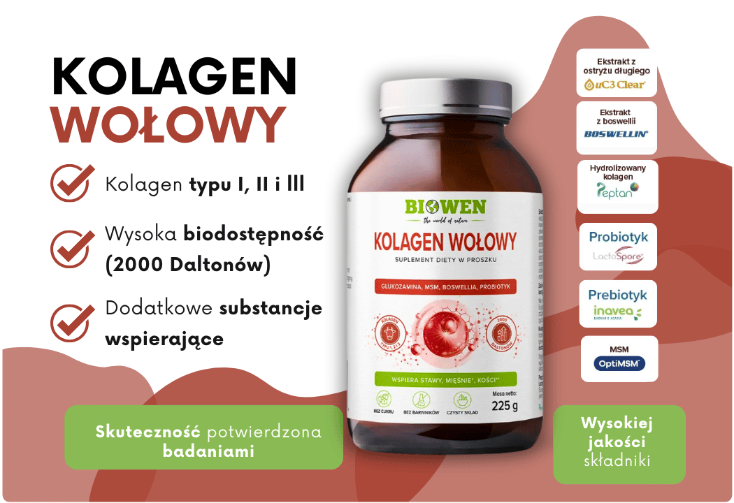 Kolagen Wołowy 5600 mg MSM Glukozamina Proszek 225 g Biowen