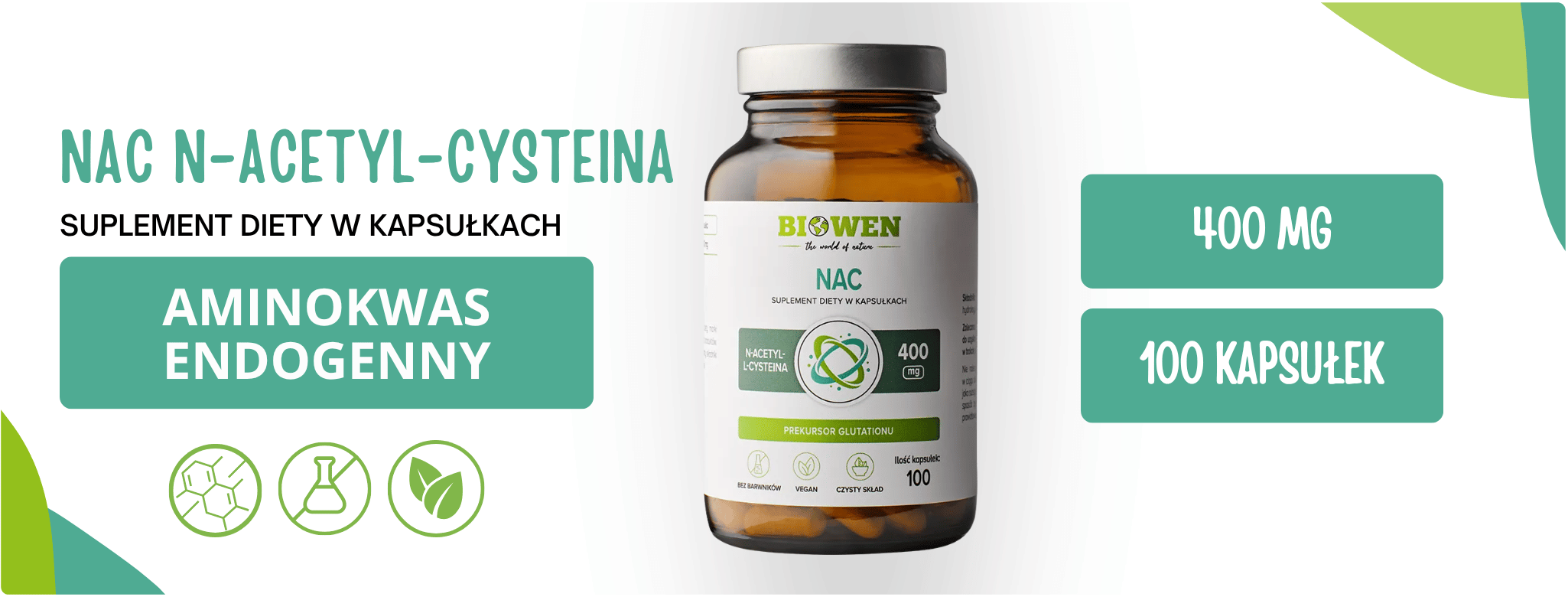 NAC N-acetyl-L-cysteina 400 mg (100 kaps) Biowen