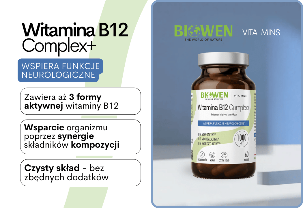 Witamina B12 Complex+  3 Formy 1000 μg VEGE (60 kaps) Biowen
