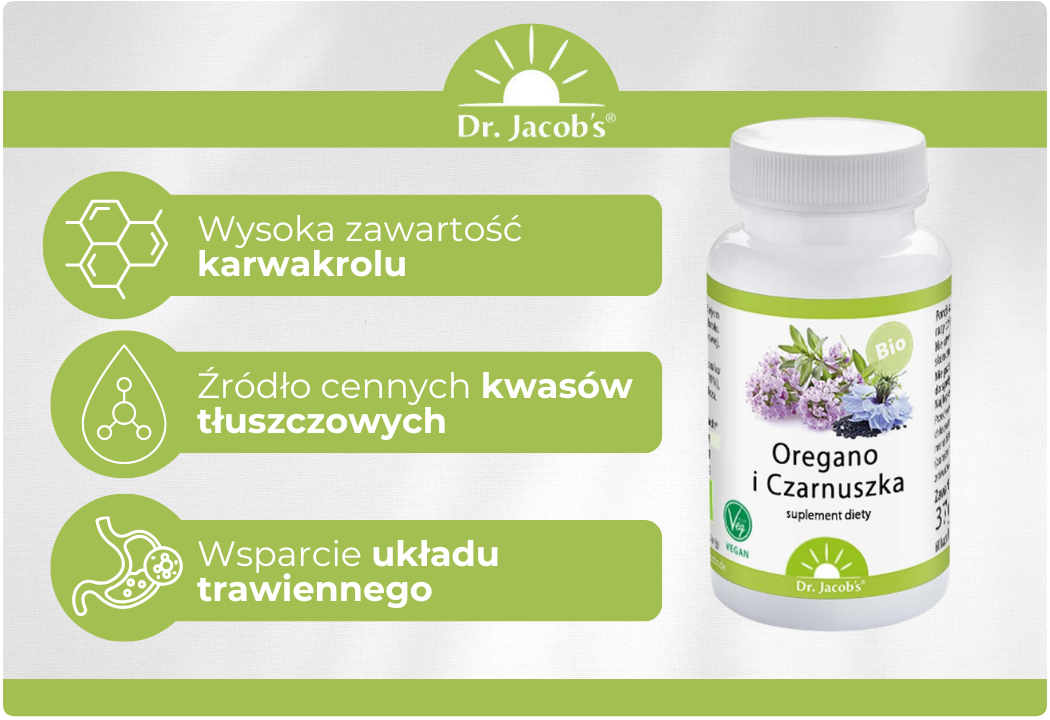 Oregano i Czarnuszka Wsparcie Układu Trawienia  (60 kaps) Dr. Jacob's