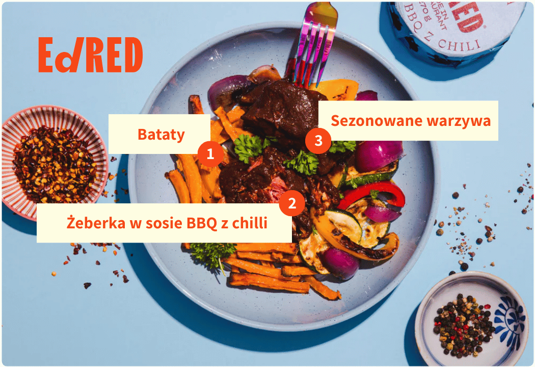 Danie Gotowe Żeberka w Sosie BBQ z Chilli Wieprzowina Puszka 270 g Ed Red