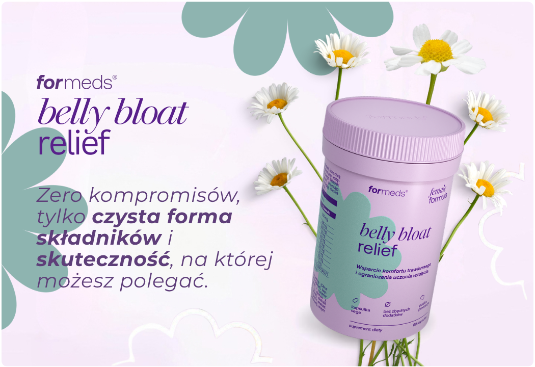 Belly Bloat Relief Imbir Mięta Pieprzowa Rumianek Alfa-galaktozydaza Female Formula (60 kaps) Formeds