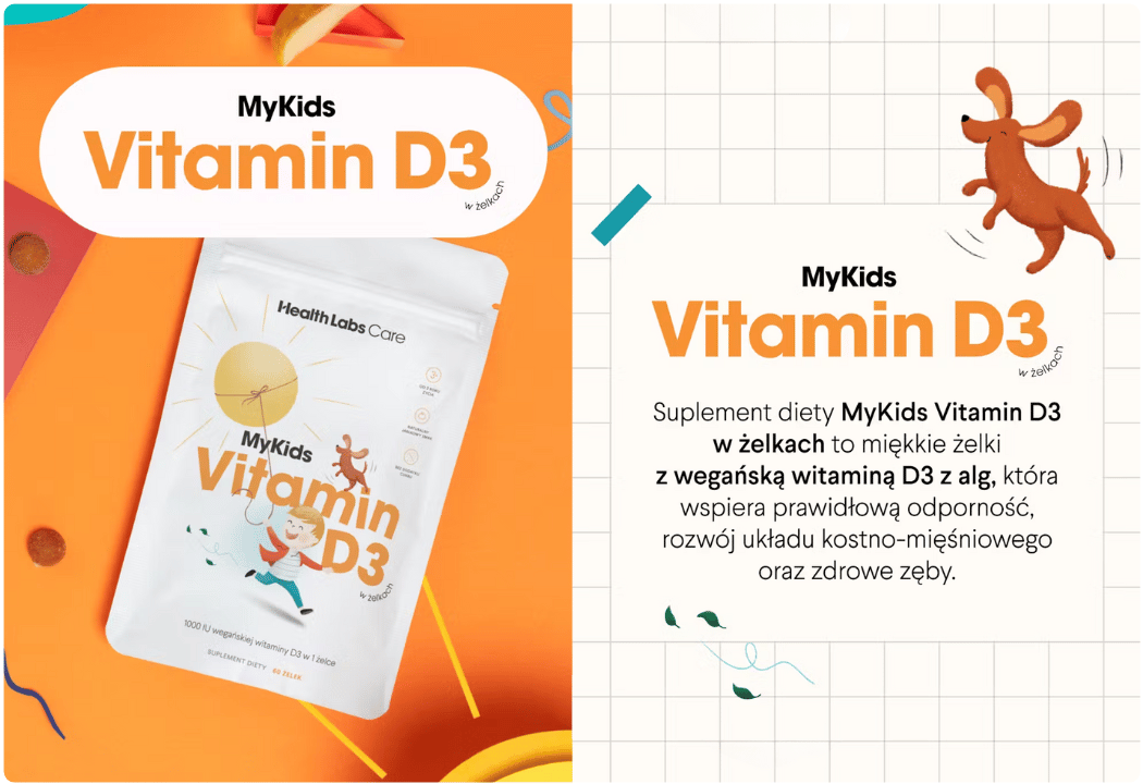 MyKids Vitamin D3 Wegańska Witamina D3 w Żelkach dla Dzieci o Smaku Jabłkowym (60 szt) Health Labs Care