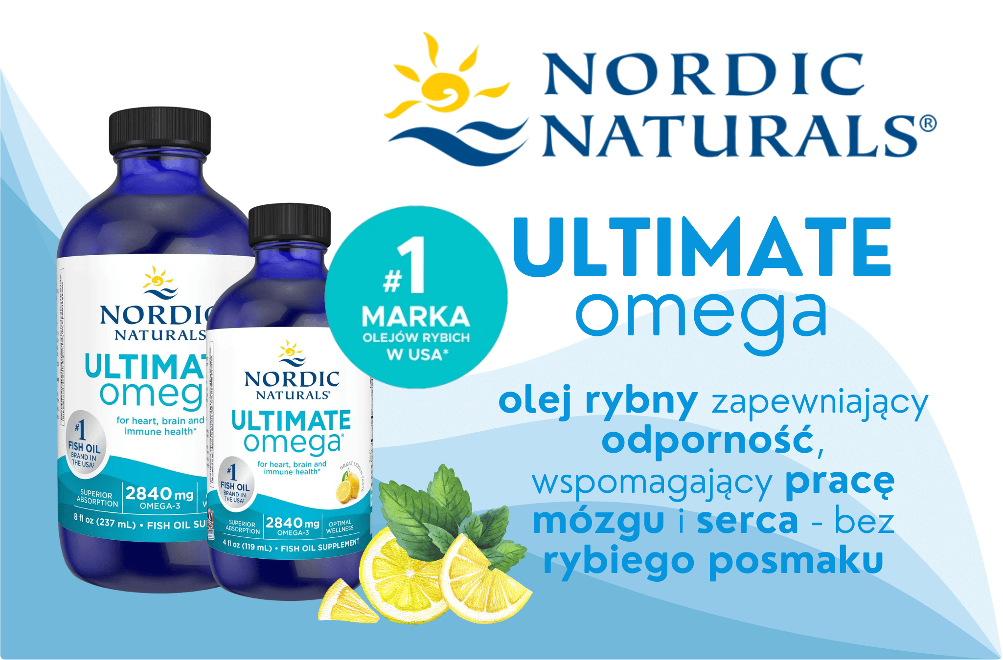 Kwasy Omega 3 DHA EPA Ultimate Omega 2840 mg Smak Cytrynowy 237 ml Nordic Naturals