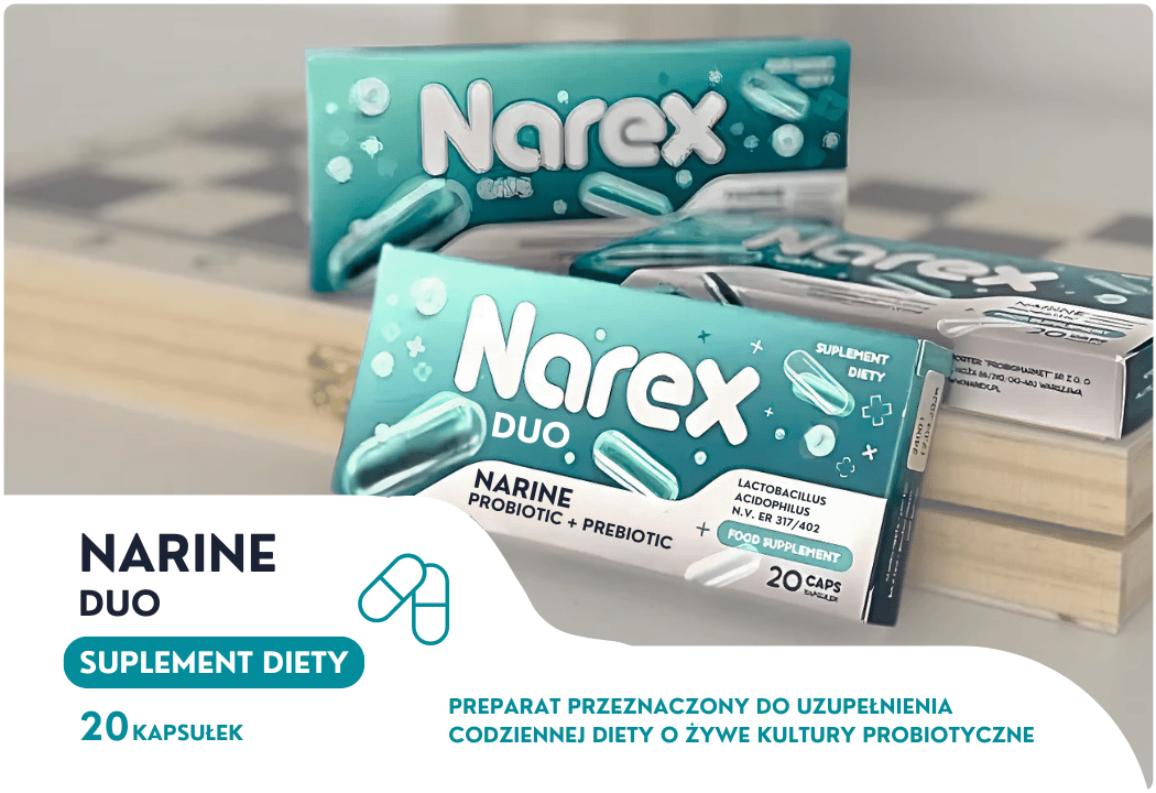 Narine Duo Probiotyk Kultury Bakterii Lactobacillus Acidophilus + Prebiotyk Inulina (20 kaps) Narex