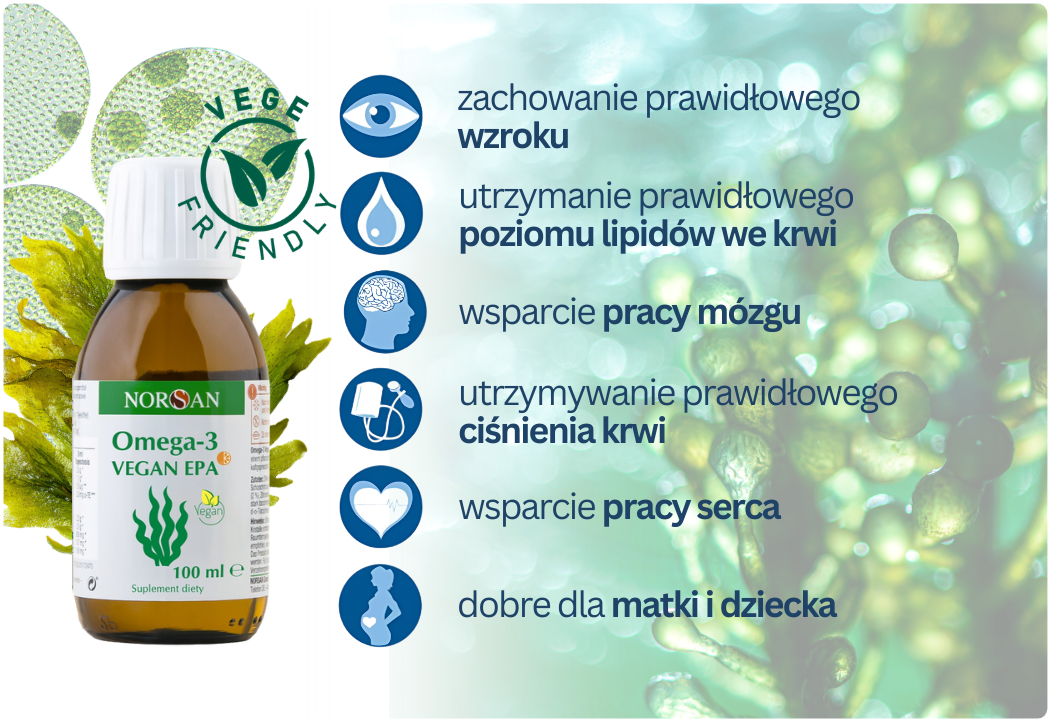 Omega 3 VEGAN EPA 2000 mg Kwasy EPA DHA Olej z Alg w Płynie Pomarańczowy 100 ml NORSAN
