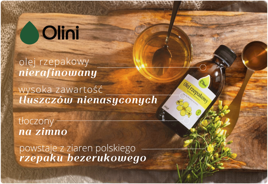 Olej Rzepakowy Nierafinowany Tłoczony na Zimno 1000 ml Olini 