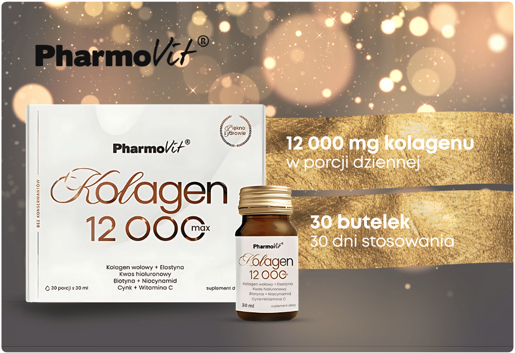 Kolagen Wołowy 12 000 mg Max Biotyna Niacynamid Witamina C 30 butelek x 30 ml Pharmovit